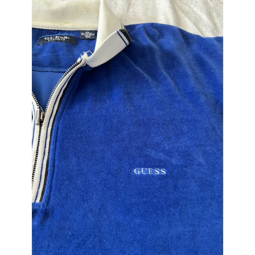 Y2K Vintage Men's Guess Jeans Blue Velour Polo Shirt Long Sleeve Collar Size XXL - Picture 6 of 8